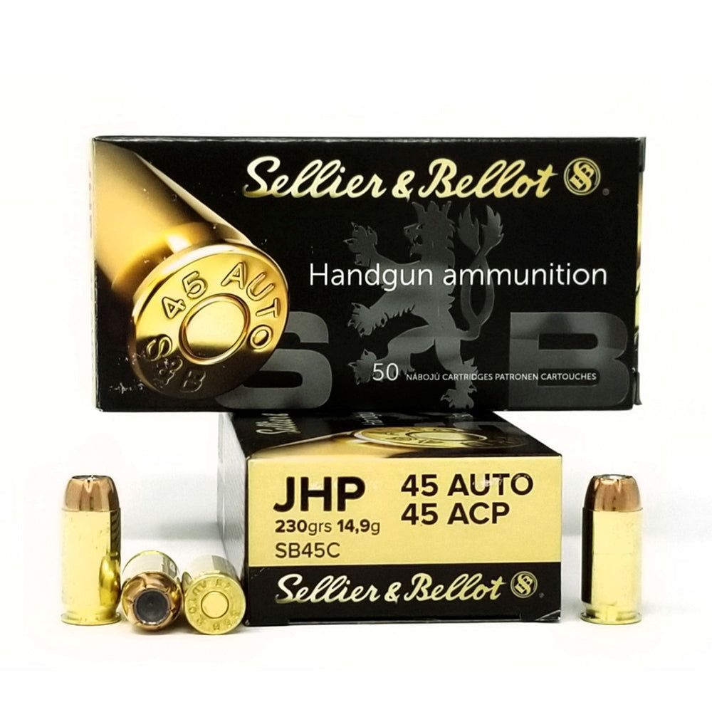 Sellier & Bellot 45 Auto (45 ACP) 230 grain JHP Ammo 50 rd box image 0